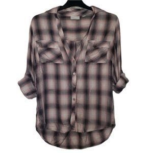 3/$15 New York & Company Plaid Roll Tab Sleeve Button Up Shirt Size XS